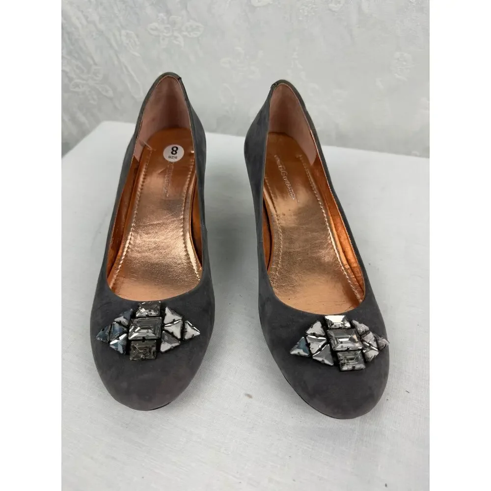 BCBG Max Azria Black Suede Embellished Wedge Pumps Women's Size 8